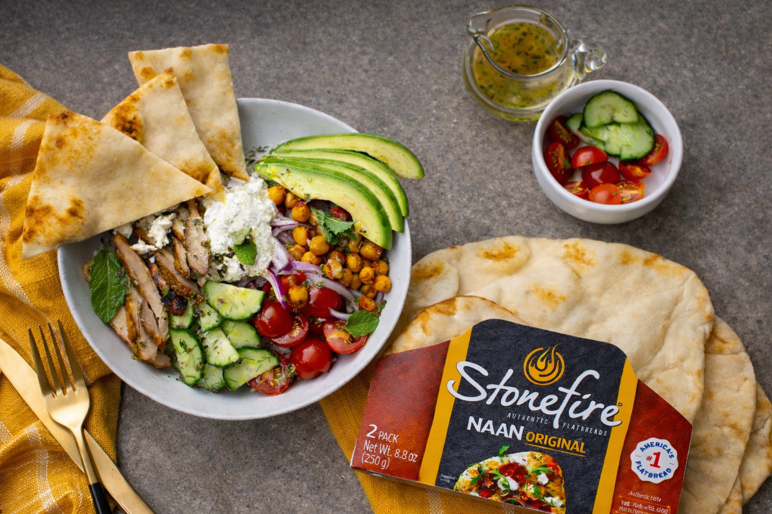 Greek Rice Bowl with Naan