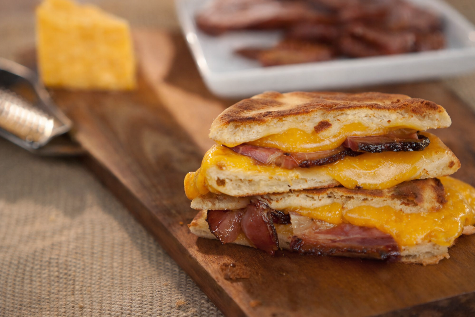 Mini Naan Grilled Cheese with Bacon