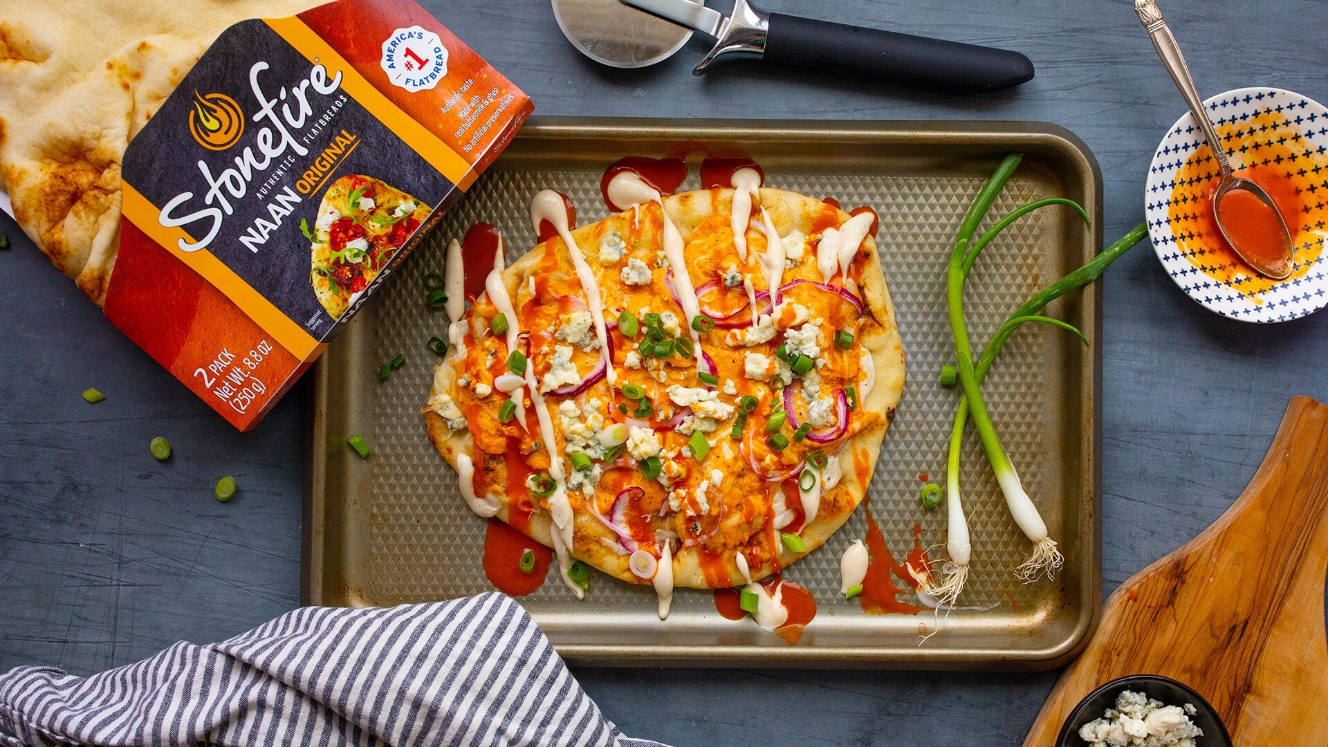 Buffalo Chicken Two-Ways using Stonefire Original Naan and Dippers