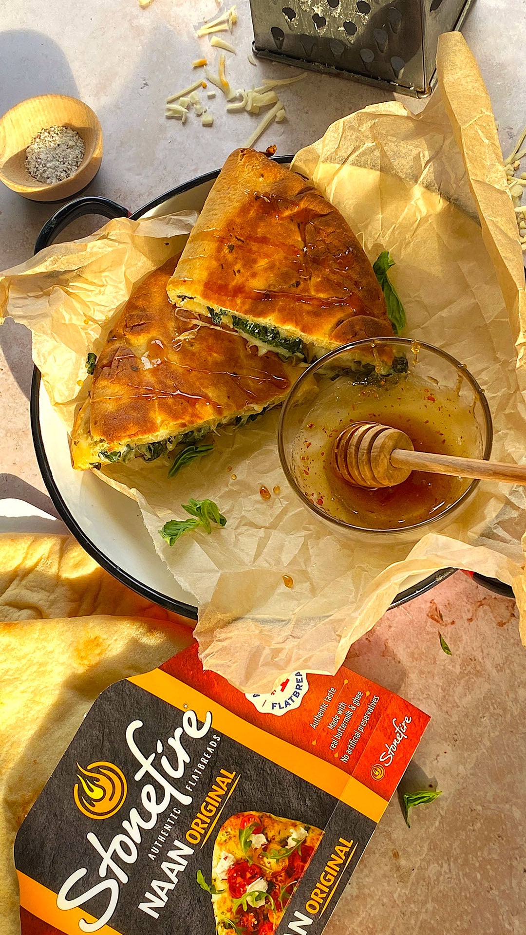 Spinach Artichoke Naan Grilled Cheese