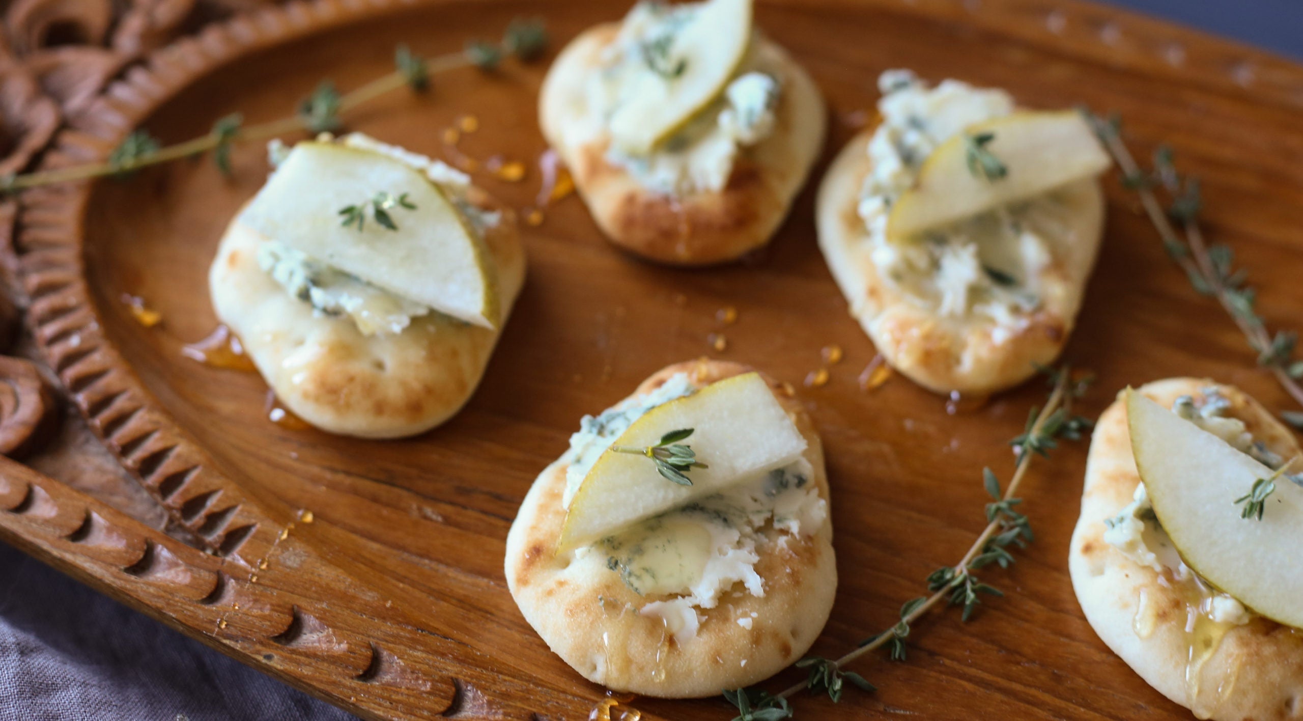 Pear, Thyme and Blue Cheese Dipper Crostini