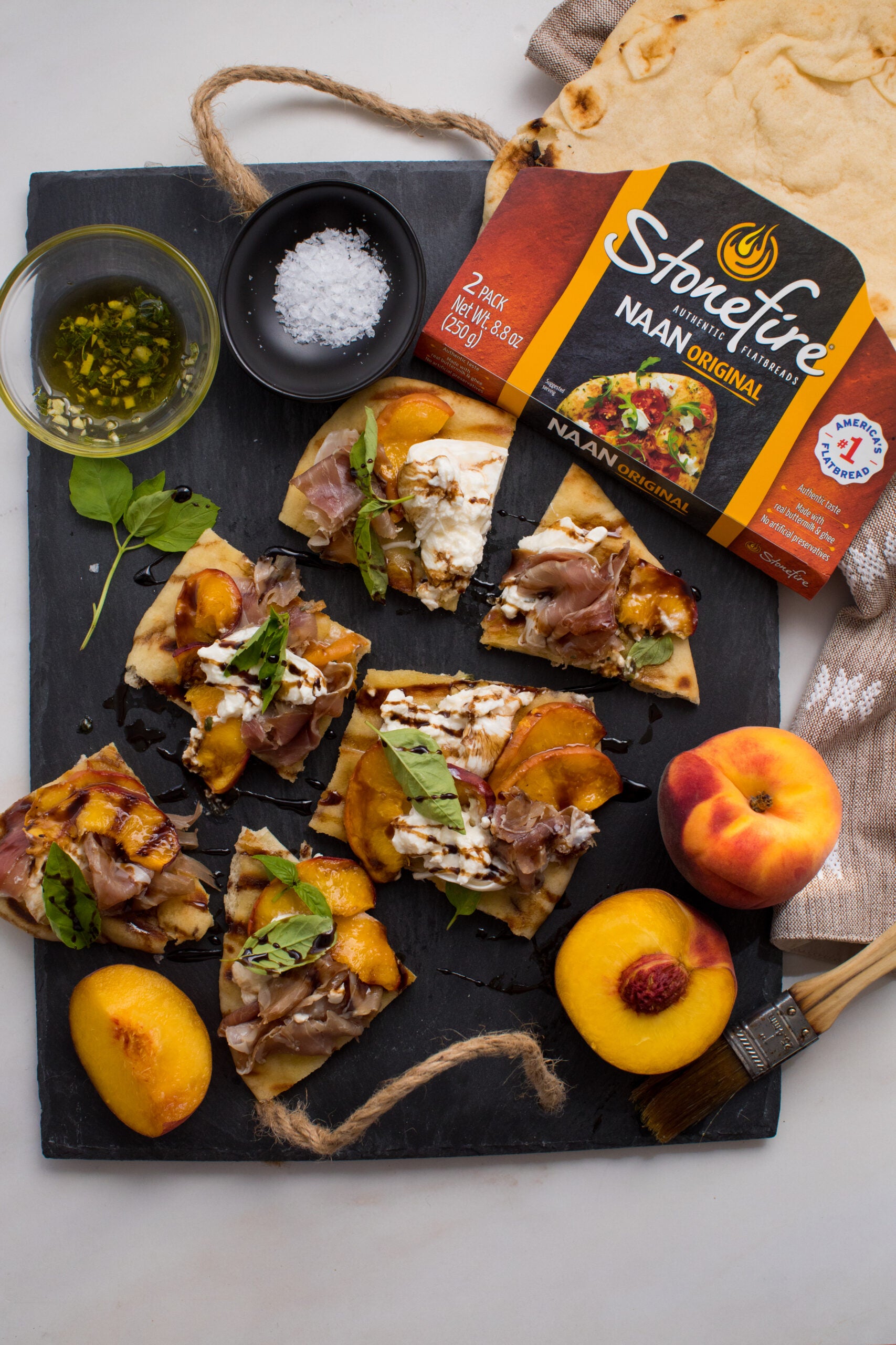 Peach Prosciutto Burrata Naan