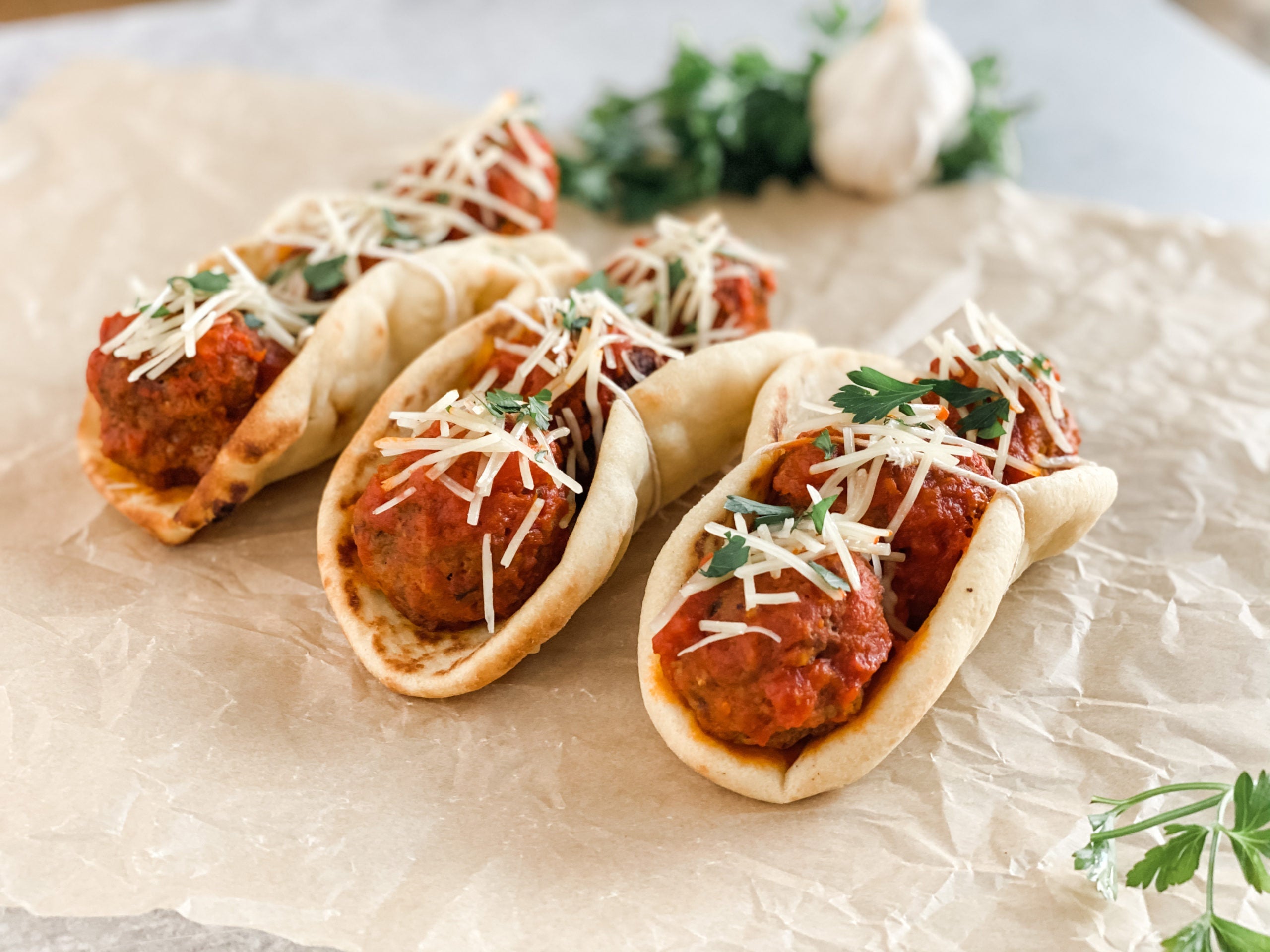 Sheet Pan Meatballs on Stonefire® Mini Naan