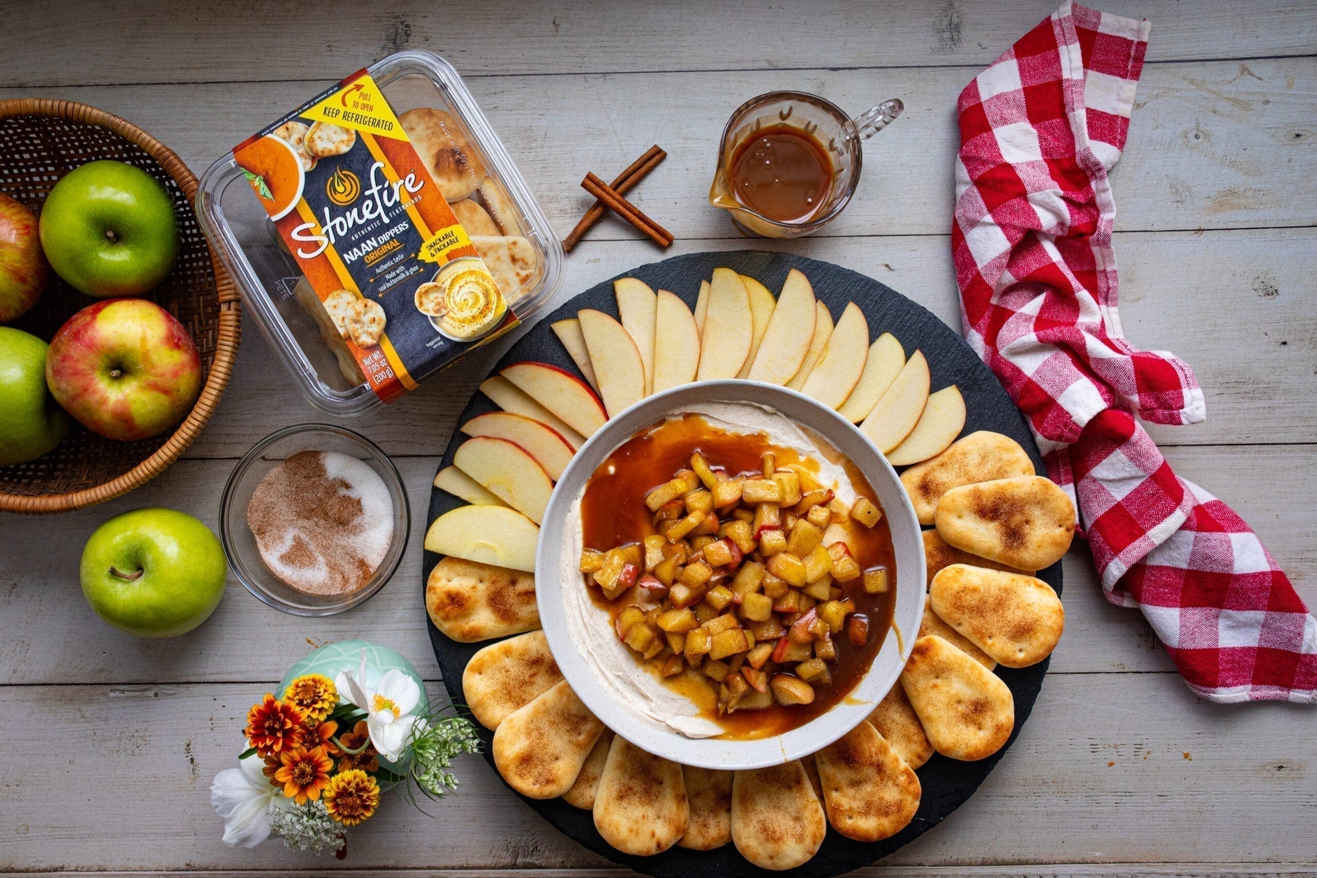 Caramel Apple Cheesecake Dip with Cinnamon Sugar Naan Dippers®
