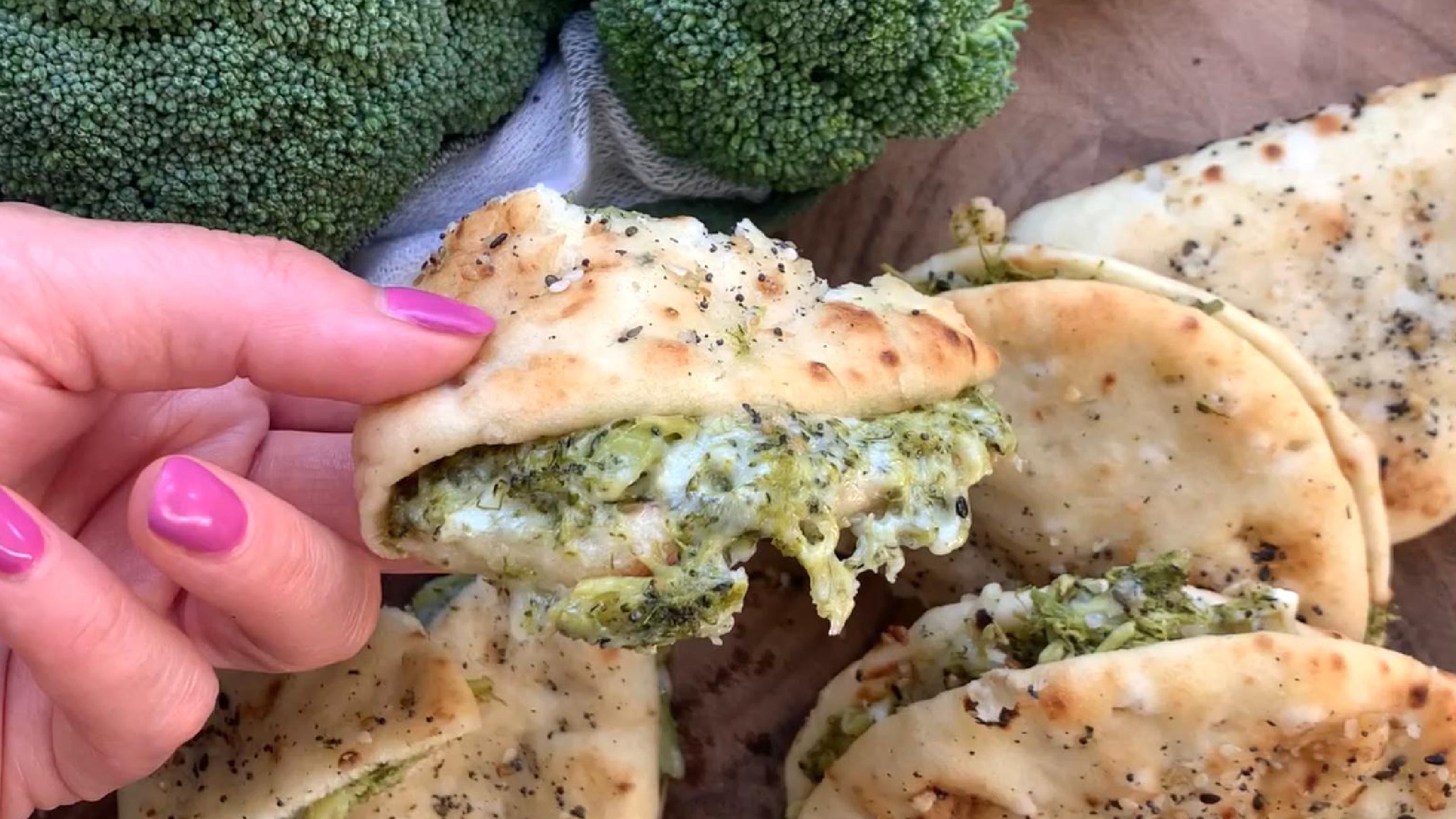 Broccoli and Cheese Naan Pizza Pockets