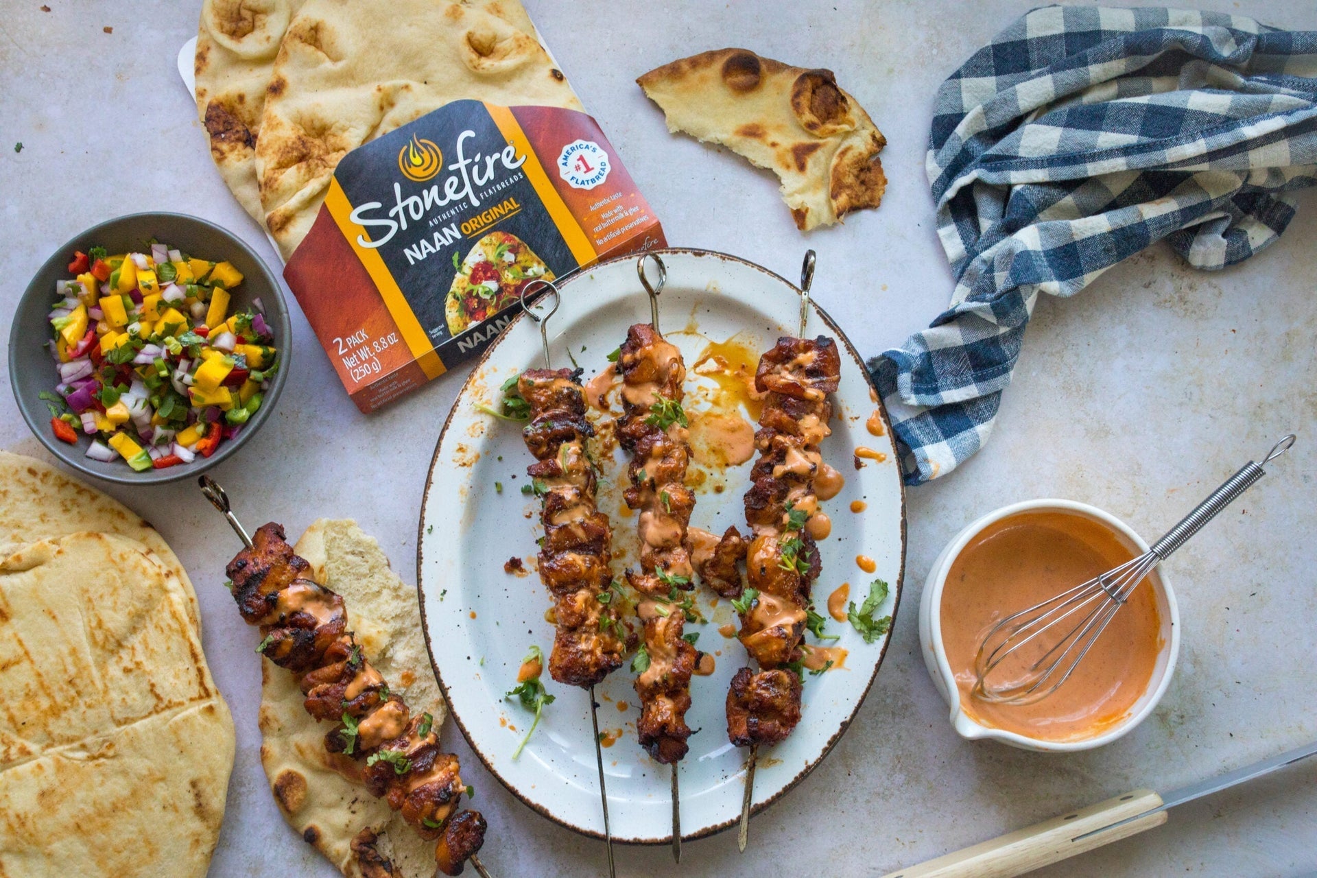 Bang Bang Chicken with Grilled Stonefire® Naan and Mango Salsa