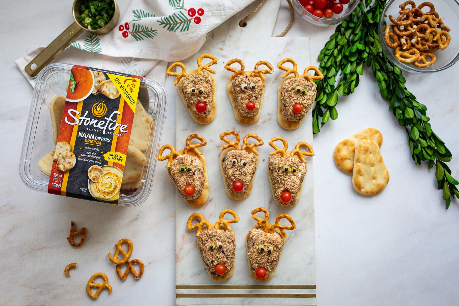 Reindeer Cheese Balls on Stonefire Naan Dippers