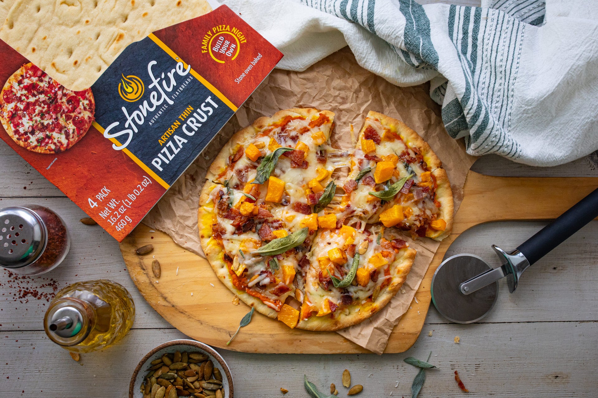 “Fall Harvest Pizza” Squash Pizza with Caramelized Shallots and Gouda