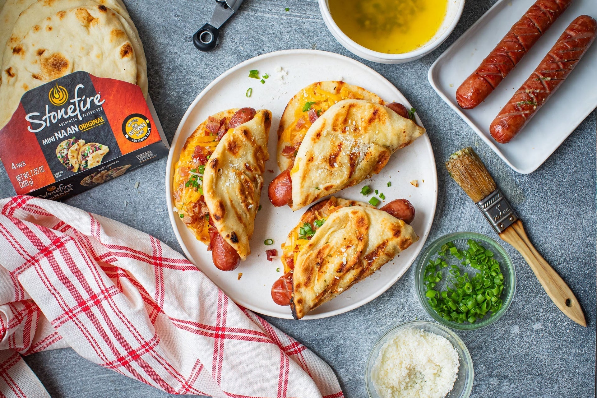 Garlic Mini Naan Grilled Cheese Hot Dogs