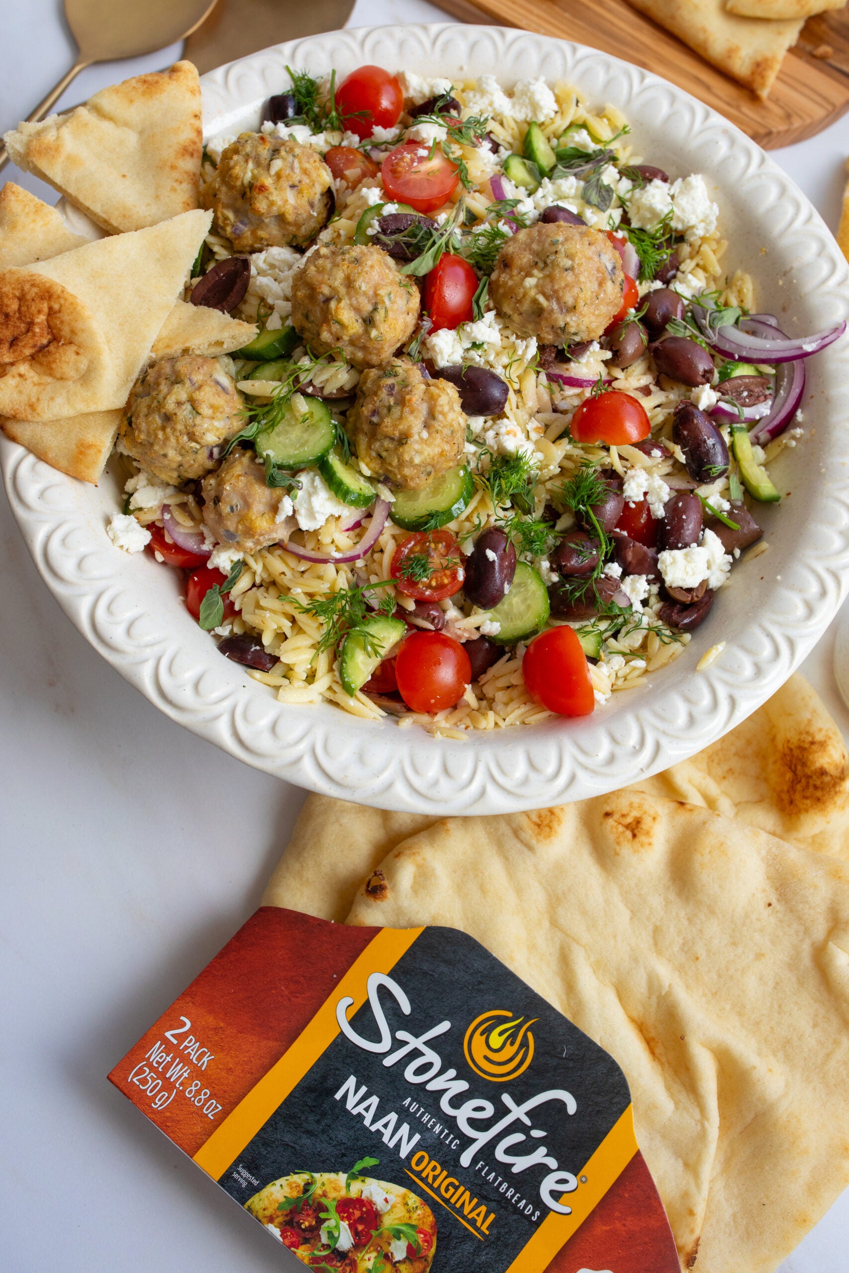Greek Orzo Salad with Chicken Meatballs
