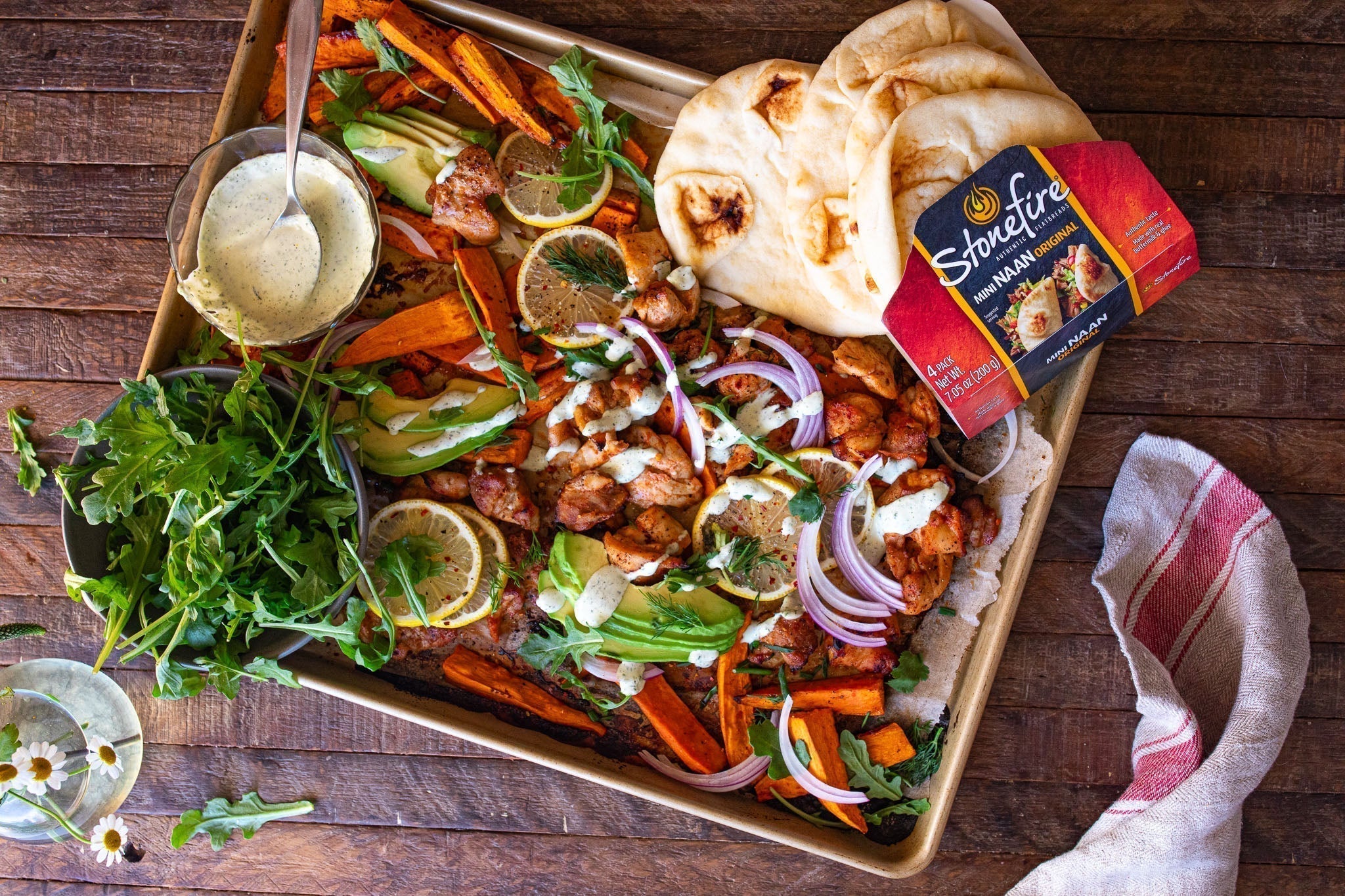Hot Honey Chicken Sheet Pan Dinner with Herby Ranch