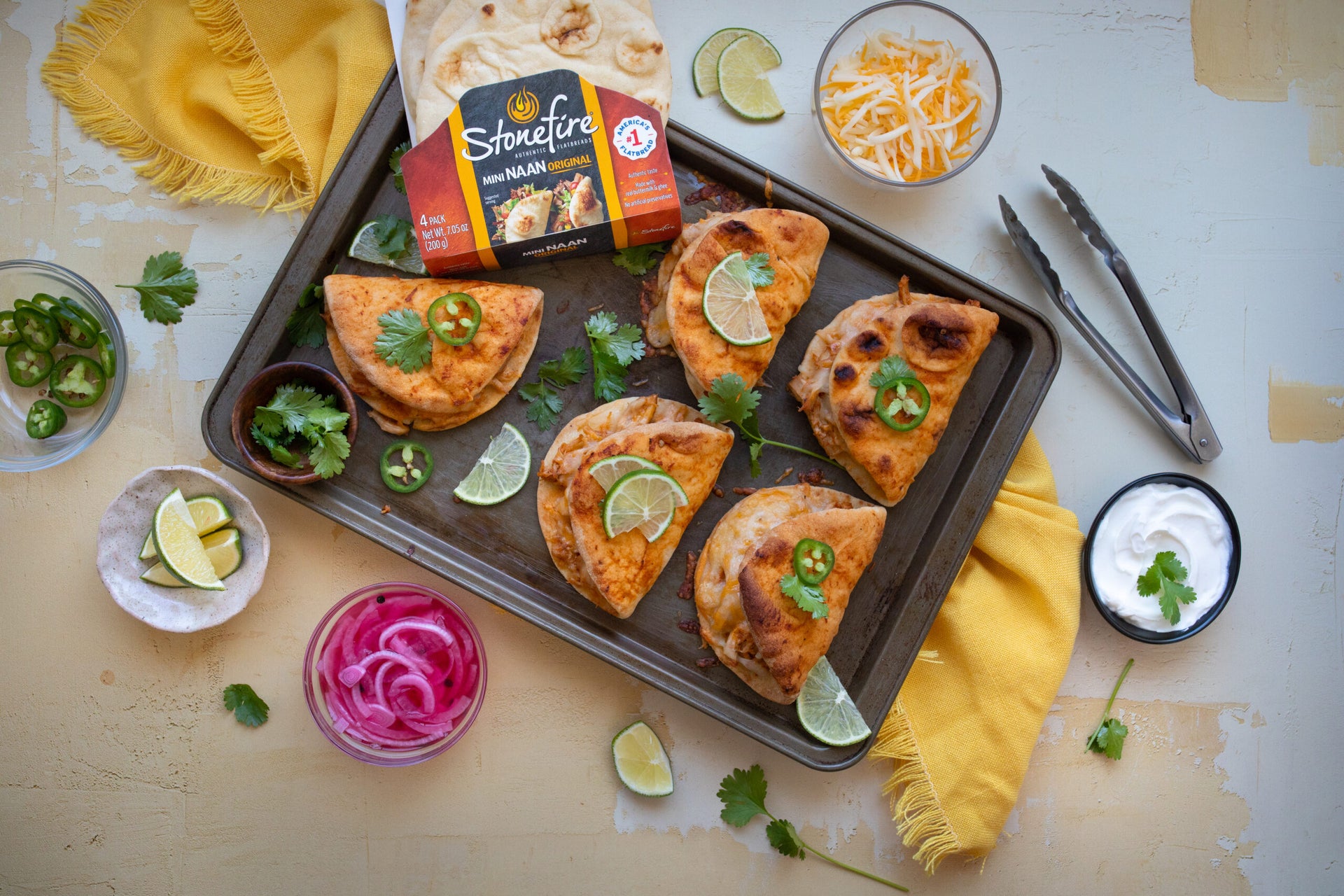 Sheet Pan Chicken Tinga Naan Tacos