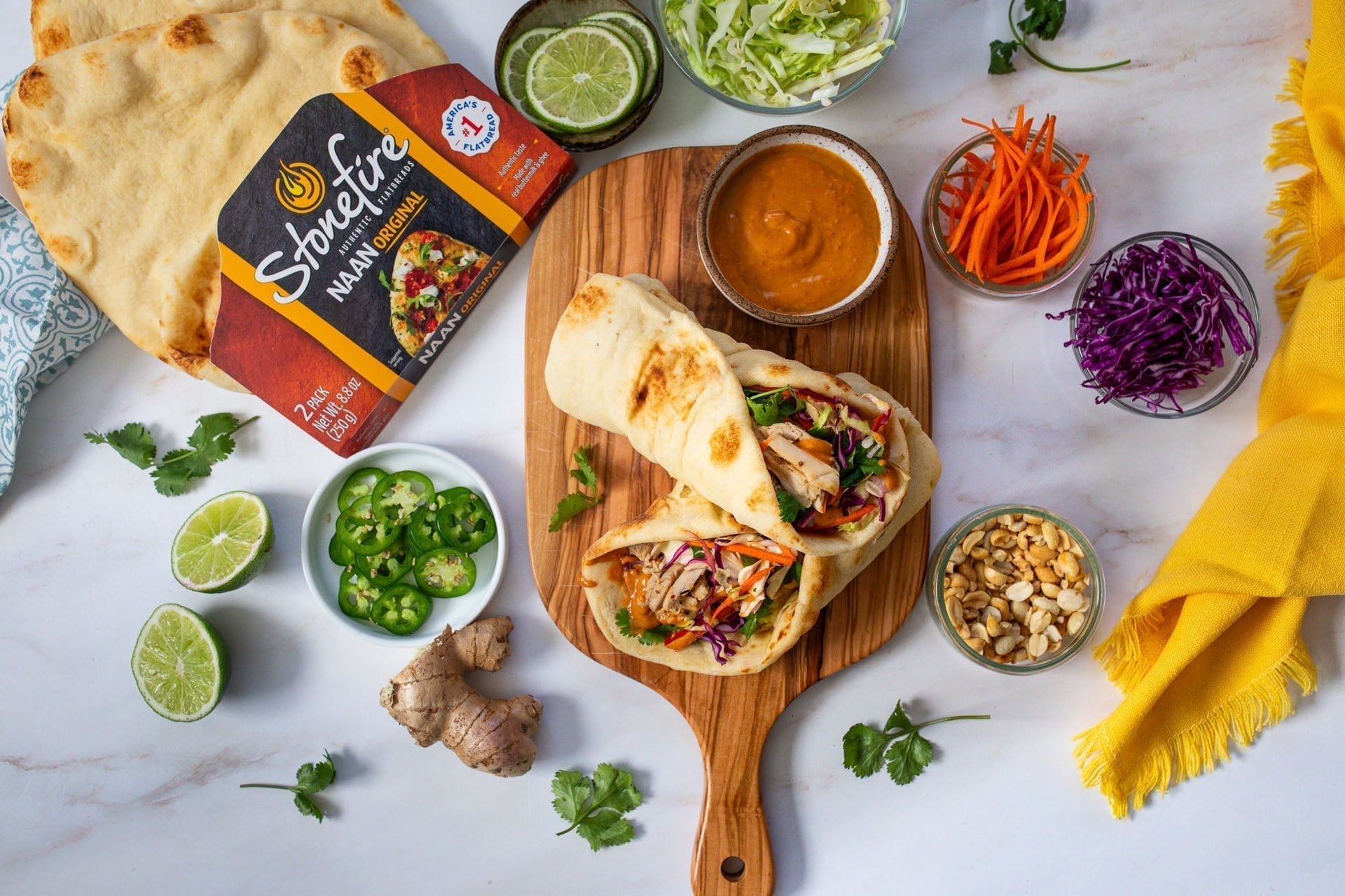 Thai Chicken Naan Wraps